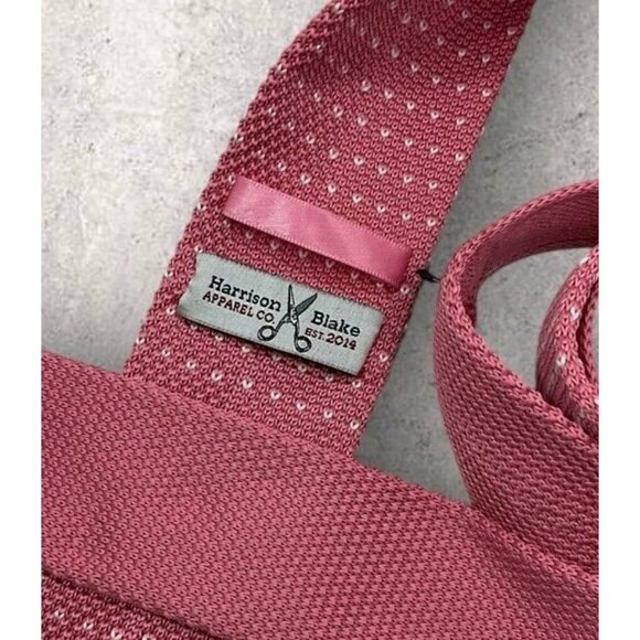 HARRISON BLAKE Polyester Knit Tie Pink Geometric W:2.1" EUC - Picture 2 of 5